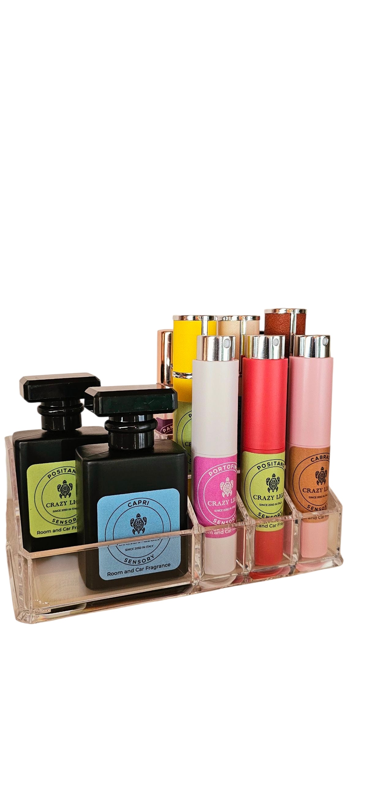Box contenente 10 Fragranze assortite in dispenser con espositore plexiglas