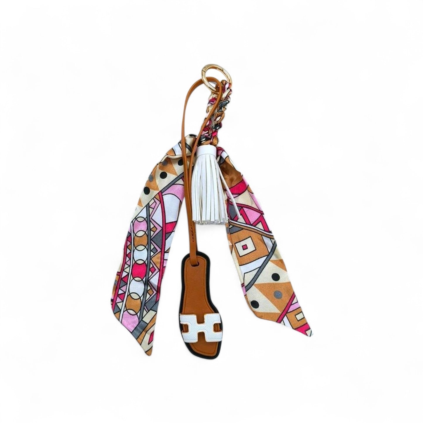 Portachiavi Fashion con Mini Sandalo, Nastro Decorativo e Nappina
